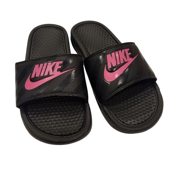 Nike Shoes - Nike Benassi womens black pink slides size 9